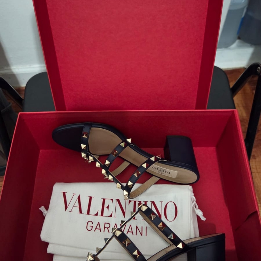 Valentino Black and Gold Studded Sandals - Picture 4 of 6